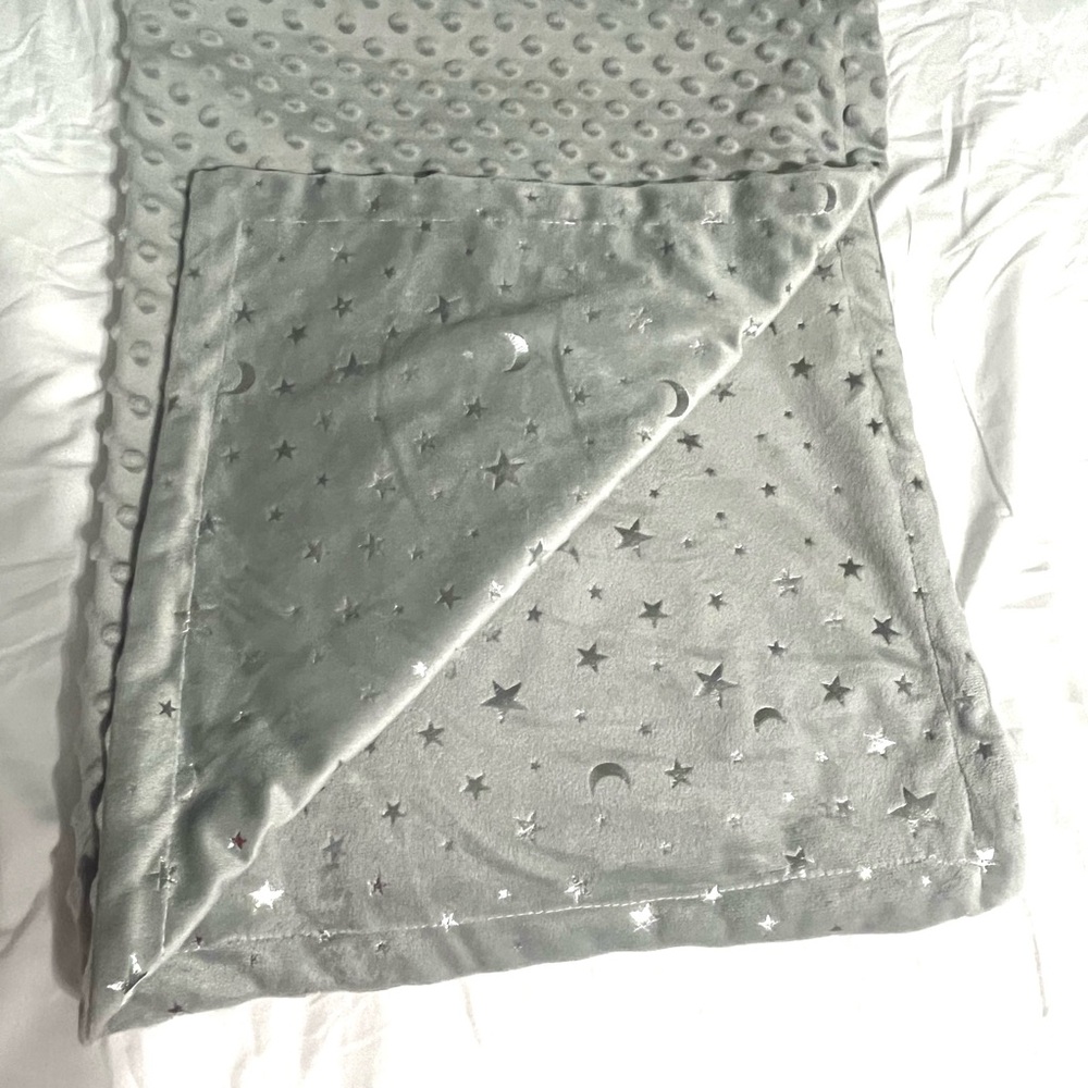 Plush Star & Moon Reversible Baby Blanket - Gray